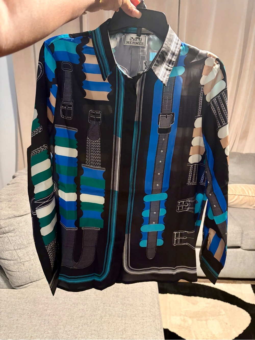 Women's Blue & Black Printed Dress Shirt - Picture 1 of 5